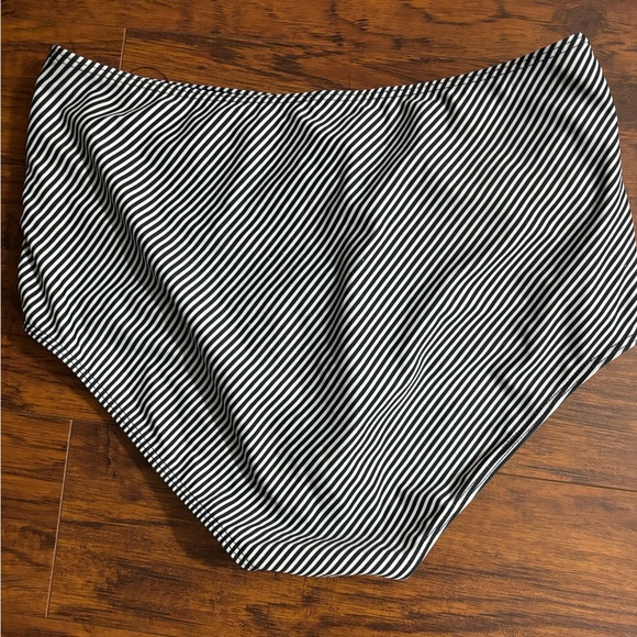 Bikini Set High-Waisted Bathing Suit Bottoms and Neon Striped Swim Top - Picture 2 of 4